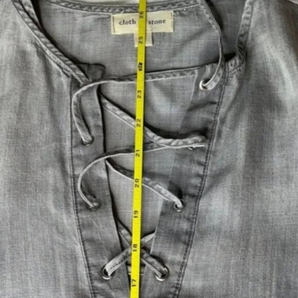 Anthropologie Cloth & Stone Grey Lace Up Blouse - Picture 10 of 10